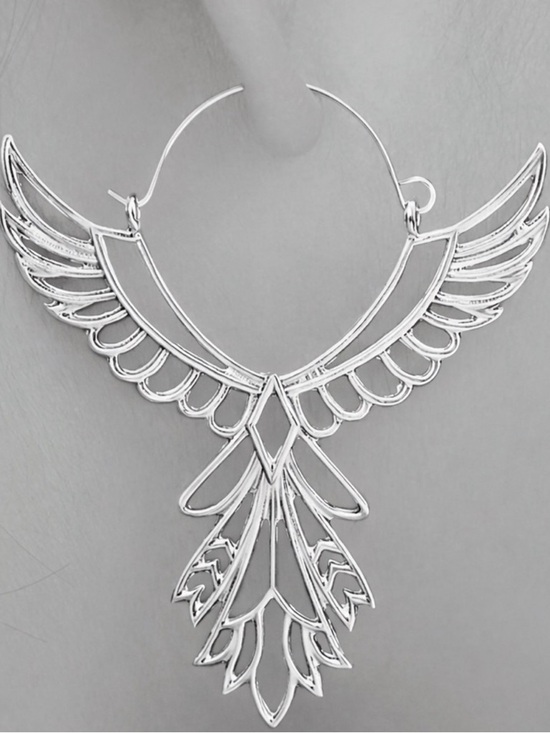 Free People Jewelry - “Thunderbird” Phoenix Silver Guardian Angel Festival Native American Wing Hoops